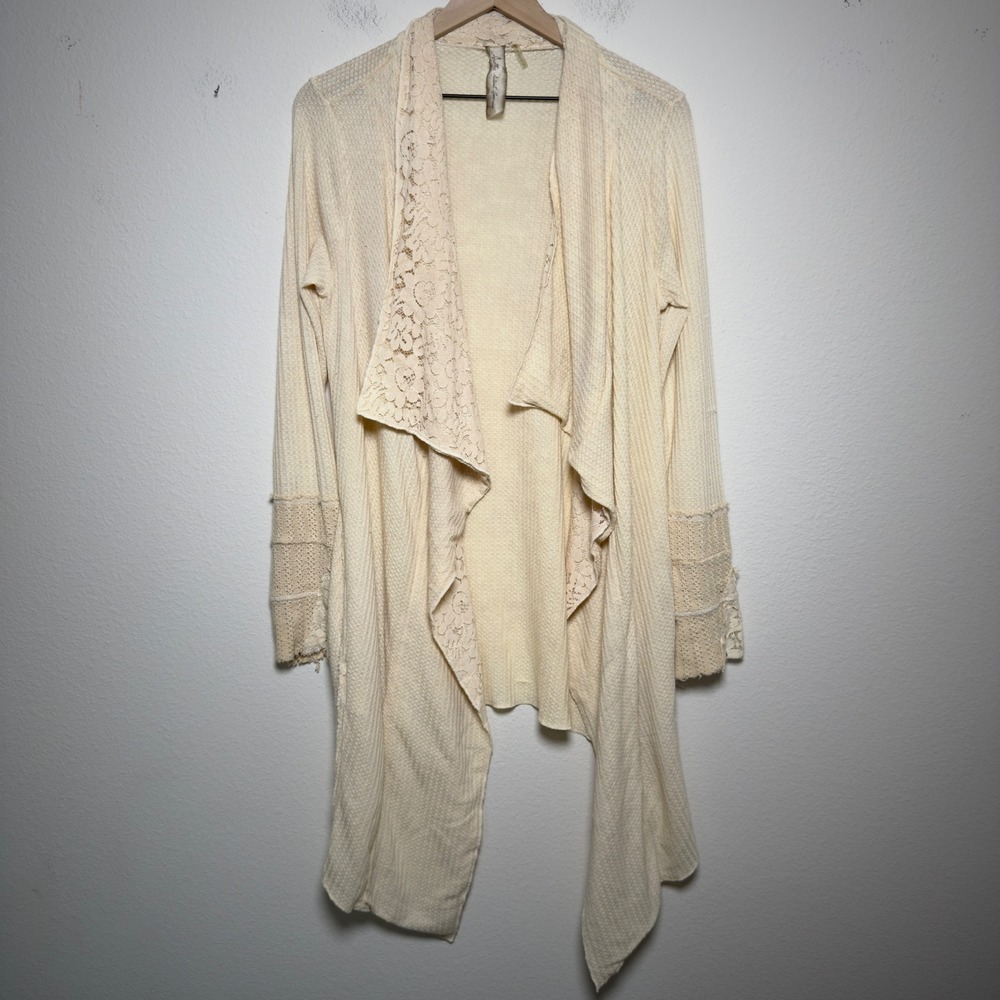 Aratta Silent Journey Women Cardigan Small Cream Lace Waffle Waterfall Boho